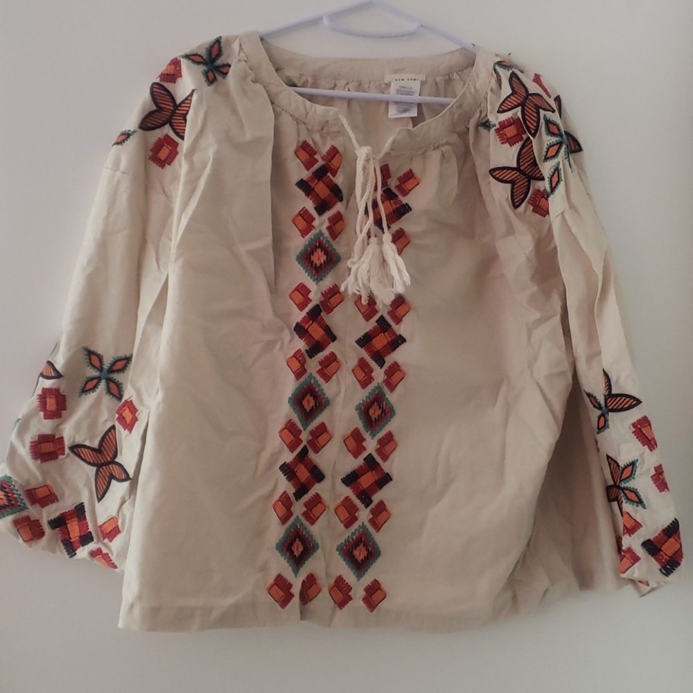Southwest inspired 3/4 sleeves boutique blouse M